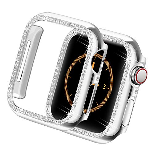 Product Cover Yolovie for Apple Watch Case 40mm, Series 5 Series 4 iWatch Face Cover with Bling Crystal Diamonds Shiny Rhinestone Bumper, Electroplated PC Hard Protective Frame for Women Girl (Silver-Diamond, 40mm)