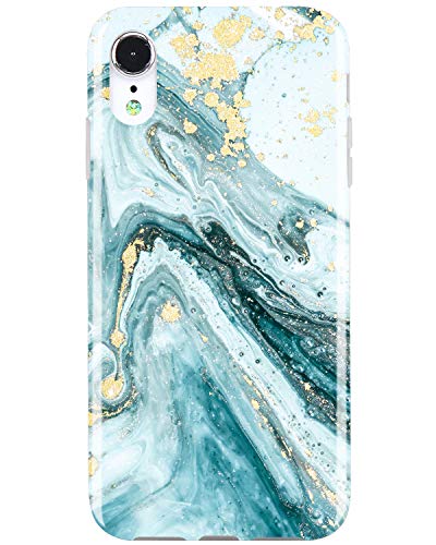Product Cover JIAXIUFEN Compatible iPhone Xr Case Gold Sparkle Glitter Blue Marble Slim Shockproof Flexible Bumper TPU Soft Case Rubber Silicone Cover Phone Case for iPhone XR
