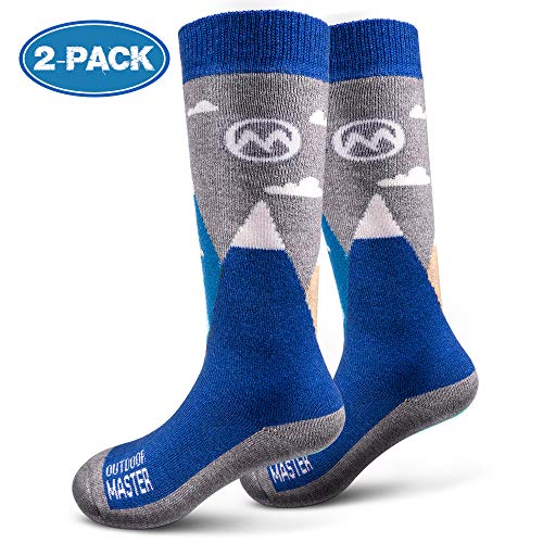 Product Cover OutdoorMaster Kids Ski Socks - Merino Wool Blend, OTC Design (S, Blue - 2)