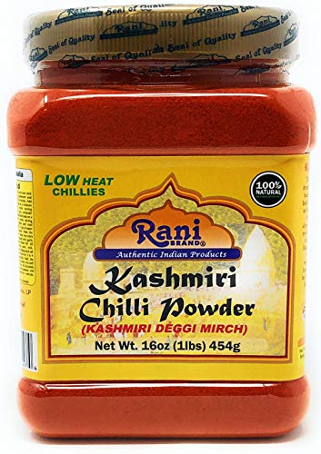 Product Cover Rani Kashmiri Chilli Powder (Deggi Mirch, Low Heat) Ground Indian Spice 16oz (454g) PET Jar ~ All Natural, Salt-Free | Vegan | No Colors | Gluten Friendly Ingredients | NON-GMO | Indian Origin
