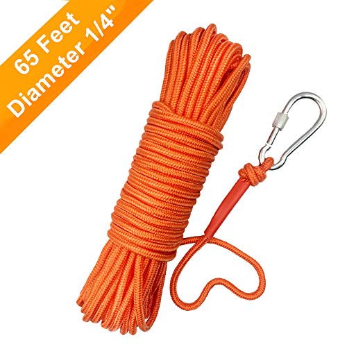 Product Cover UTOMAG Magnet Fishing Nylon Rope with Carabiner, 65 Feet All Purpose High Strength Cord Safety Braid Rope - Good for Magnet Fishing - Diameter 6mm / 8mm - Approximately 1/4