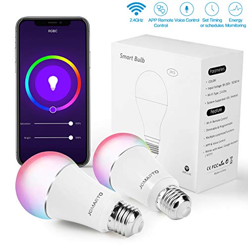 Product Cover JOMARTO Smart WiFi LED Light Bulb, 2 Pack Compatible with Alexa/Google Home, 60W Equivalent Color Changing Multicolor Dimmable Light Bulb 900LM Remote Control No Hub Required (Two Pack)