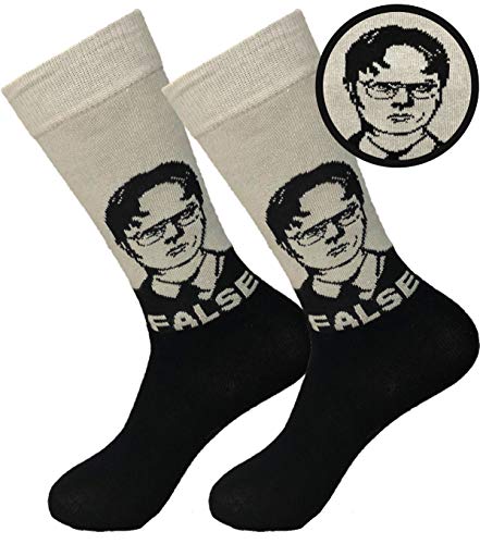 Product Cover Balanced Co. Dwight Schrute False Dress Socks Rainn Wilson Funny Socks Crazy Socks Casual Cotton Crew Socks (Black/Gray)