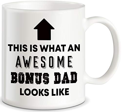 Product Cover Father's Day Gift for Stepdad Awesome Bonus Dad Looks Like World's Best Bonus Dad Ever Christmas Birthday Stepfather Novelty Gift Ceramic Coffee Mug Tea Cup White