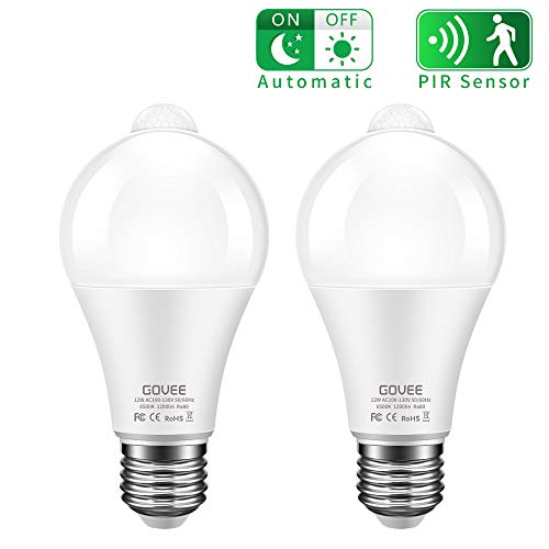 Product Cover Govee Motion Sensor Light Bulb 12W 100W Equivalent 1200lm PIR Activated Dusk to Dawn Security LED Light Bulb Auto On/Off Indoor Outdoor Lighting for Front Door, Garage, Hallway 6500K Cold White 2 Pack