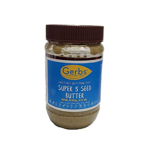 Product Cover Sweetened Super 5 Seed Butter by Gerbs, 14oz. Jar - Top 14 food allergy free - Non-gmo, vegan & Keto Safe. Pumpkin, sunflower, chia, hemp hearts & flax seed