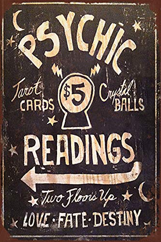 Product Cover Stevenca Metal Tin Sign Psychic Readings $5 Tarot Cards Crystal Balls Vintage 8x12 Inch Wall Decor