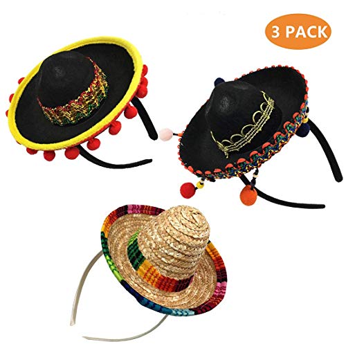 Product Cover kockuu 3 Pack Cinco de Mayo Sombrero Headband Mini Mexican Party Hat for Fiesta/Carnival/Birthday/Summer Party Decorations Mexican Party Favors