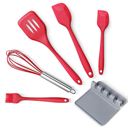 Product Cover Nelyeqwo Silicone Cooking Utensil Set with Utensil Rest, Heat Resistant Spatulas Set, Baking and Mixing Kitchen Tool Set of 6