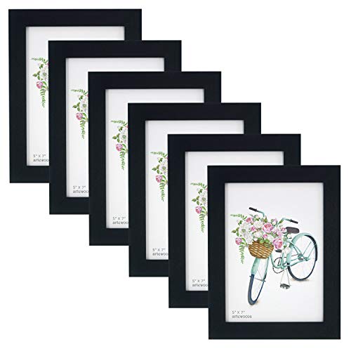 Product Cover arteWOODS 5x7 Picture Frames 6 Pack Black Solid Wood Collage Photo Frames for Display Pictures 5 x 7 Inches, for Tabletop Display and Wall Decor