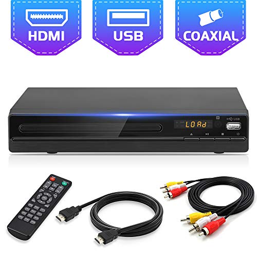 Product Cover Jinhoo DVD Player for TV, All Region Free DVD CD Recorded Discs Player with HDMI & AV Output (HDMI & AV Cable Included), HD1080P Supported, Built-in PAL/ NTSC, Coaxial Port, USB Input, Remote Control