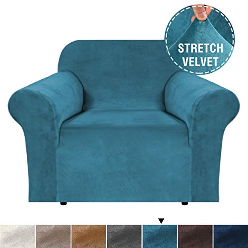 Product Cover H.VERSAILTEX 1 Piece Stretch Stylish Armchair Cover Feature Real Velvet Plush Fabric, Soft Thick Luxury Velvet Furniture Sofa Cover Slipcover Machine Washable/Skid Resistance (Chair, Peacock Blue)