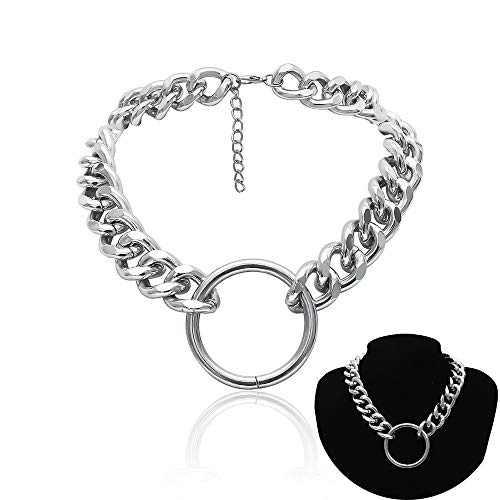Product Cover Daimay Women's Alloy Choker Necklace Heavy Cuban Chunky Chain Punk Gothic Necklaces - Silver Circle