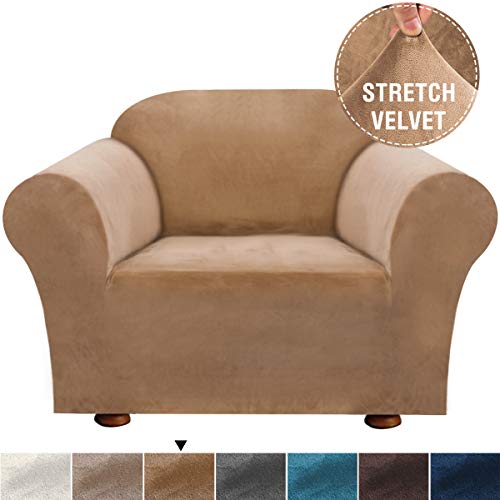 Product Cover H.VERSAILTEX Velvet Plush Stretch Chair Slipcovers Sofa Covers 1 Piece Furniture Protector Rich Modern Real Soft Velvet Spandex Sofa Cover Chair Covers for Living Room (Chair-1 Seater, Luggage)