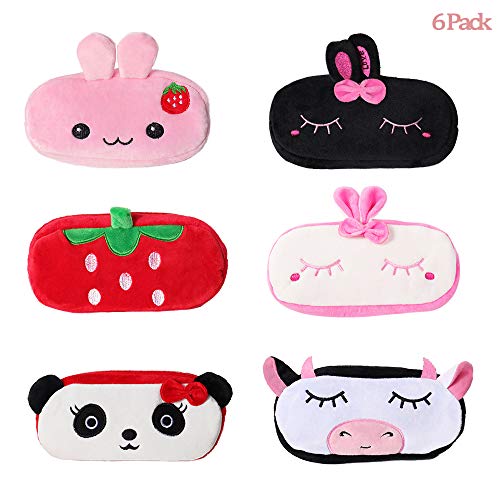 Product Cover 6 Pack Cute Pencil Case, MERYSAN Cartoon Plush Pencil Pen Pouch with Zipper for Girls Boys School Stationery Organizer Cosmetic Bag - 7.87 x 3.94 inches (Version 2)
