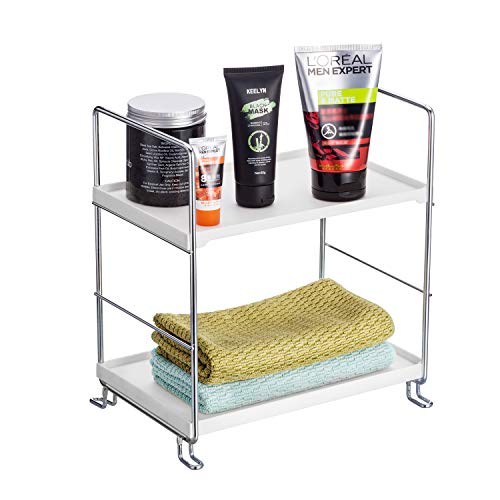 Product Cover KINGBERWI 2-Tier Standing Storage Shelf Kitchen Bathroom Countertop Stackable Organizer Spice Rack Holder, Silver