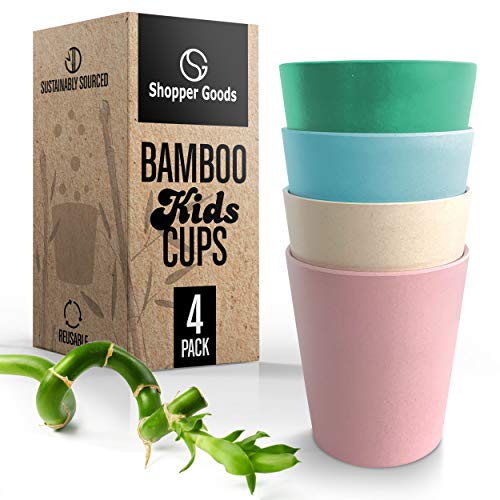 Product Cover Shopper Goods Bamboo Kids Toddler Cups Multi-Color (4 Pack / 10 Oz) | Eco-Friendly & BPA-Free | Baby Safe Drinking Cups Sippy Cup No Lid | Non-Plastic Bamboo Fibers