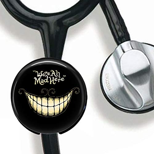 Product Cover We're All mad here Stethoscope Tag Personalized,Nurse Doctor Stethoscope ID Tag Customized, Medical Stethoscope Name Tag with Writable Surface-Black