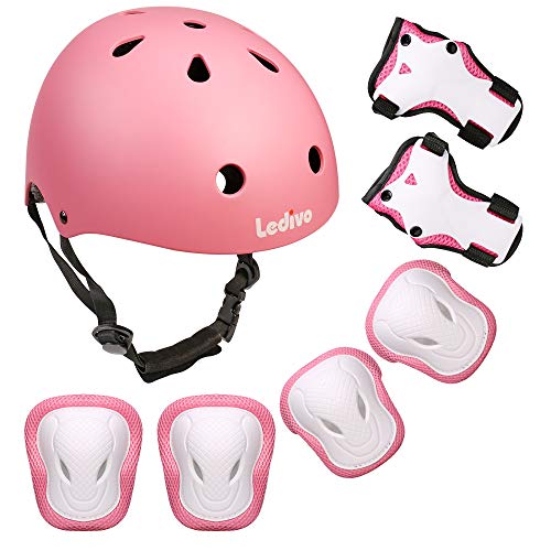 Product Cover Ledivo Kids Adjustable Helmet Suitable for Ages 3-8 Years Toddler Boys Girls, Sports Protective Gear Set Knee Elbow Wrist Pads for Bike Bicycle Skateboard Scooter Rollerblading