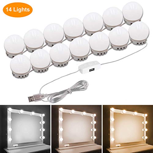 Product Cover Pretmess Hollywood Style Vanity Mirror Lights Kit, Adjustable Color and Brightness with 14 LED Light Bulbs, Lighting Fixture Strip for Makeup Vanity Table Set in Dressing Room (Mirror Not Include)