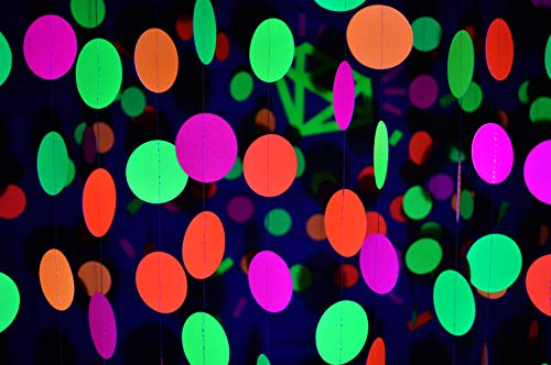 Product Cover Midnight Glo 78ft Neon Paper Garland Circle Dots Hanging Decorations for Birthday Party Wedding Decorations Black Light Reactive UV Glow Party (6 Pack)