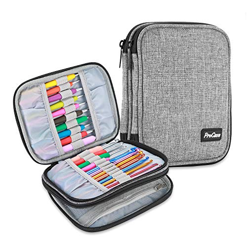 Product Cover ProCase Crochet Hook Case (up to 6.5 Inches), Travel Organizer Zipper Bag for Various Crochet Hooks, Circular Knitting Needles and Other Accessories (NO Accessories Included), Grey