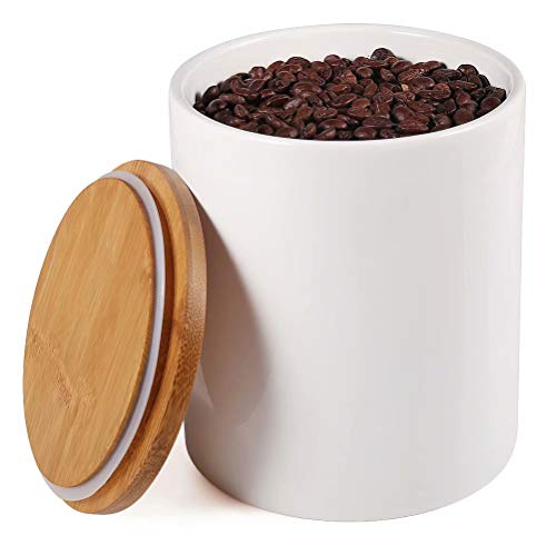 Product Cover 77L Food Storage Canister - Ceramic Food Storage Canister with Airtight Wooden Lid, 53.04 FL OZ (1570 ML) White Food Storage Jar for Home and Kitchen Serving for Coffee, Sugar, Tea, Flour and More
