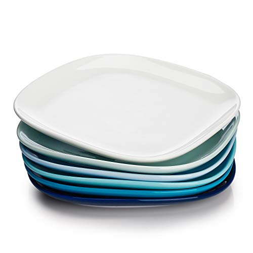 Product Cover Sweese 152.003 Porcelain Square Dinner Plates - 10 Inch - Set of 6, Cool Assorted Colors