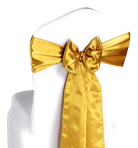 Product Cover Gold Satin Chair Sashes Ties - 100 pcs Wedding Banquet Party Event Decoration Chair Bows (Gold, 100)