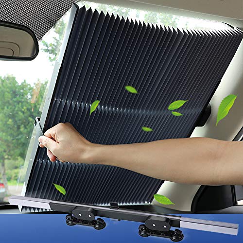 Product Cover Tysonir Car Windshield Sun Shade, Retractable Sun Shade, Sunshade to Keep Your Vehicle Cool and Damage Free, UV Sun and Heat Reflector, Easy to Use, 2019 New.