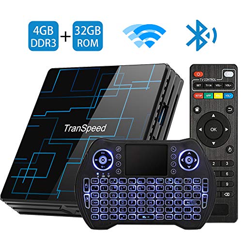 Product Cover Android TV Box 9.0 4GB RAM 32GB ROM Set Top Box Smart TV Box RK3318 USB 3.0 Ultra HD 4K HDR Dual Band WiFi 2.4GHz 5.8GHz BT 4.1 Streaming Media Player with Mini Wireless Backlit Keyboard