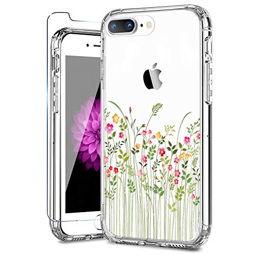 Product Cover iPhone 8 Plus Case,iPhone 7 Plus Case with Screen Protector,Cute Flowers for Women Girls Soft Silicon Rubber TPU Plastic Cover Clear Bumper Slim Fit Protective Phone Case for iPhone 7 Plus 8 Plus