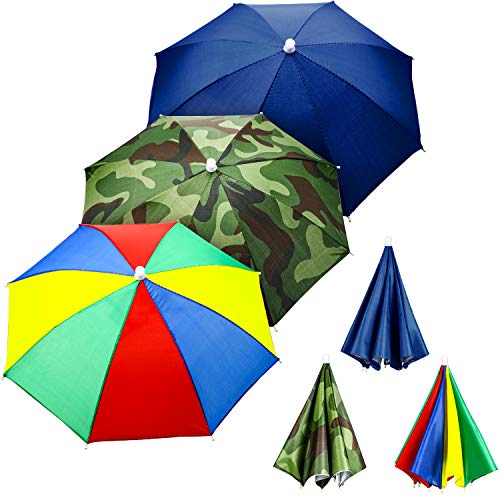 Product Cover 3 Pieces Rainbow Umbrella Hats Camouflage Fishing Cap Beach Umbrella Headband in (Style B)