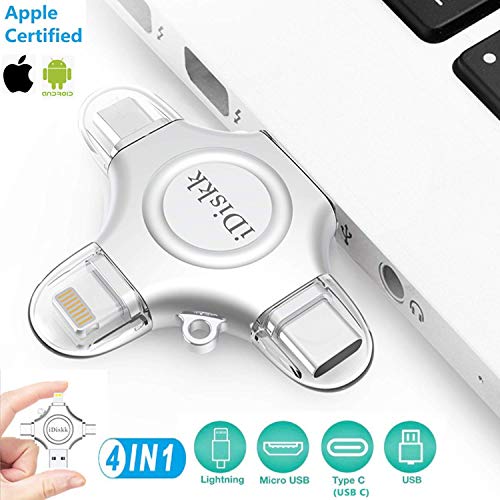 Product Cover Apple Mfi Certified iPhone Flash Drive 256GB for iPhone 11 Pro/6/7/8 Plus XR X XS MAX ipad Mac pro 4 in 1 Multi Functional External Storage for iOS 13 Android Phones,New iPad Pro,MacBook,IDISKK