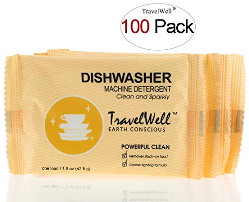 Product Cover TRAVELWELL Individually Wrapped Powder Dish Detergent,1.5 Ounce per Bag,100 Bags per Case Dishwasher Rinse Aid Hotel Toiletries Amenities Powder Dish soap