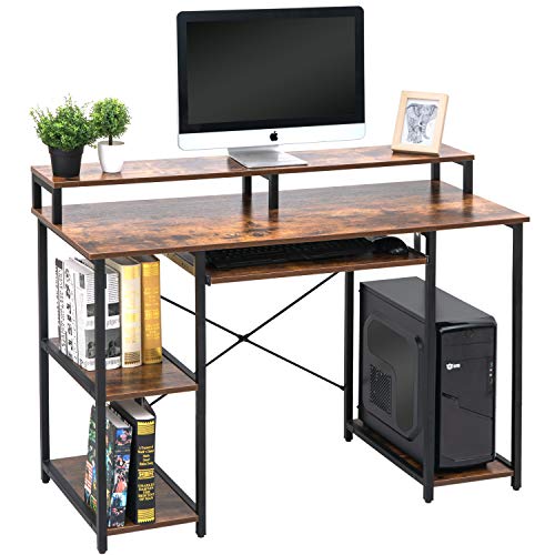 Product Cover TOPSKY Computer Desk with Storage Shelves/Keyboard Tray/Monitor Stand Study Table for Home Office (Industrial/Rustic Brown)
