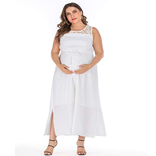 Product Cover Mutual Love Maternity Dress Sleeveless Crocheted Round Neck Waist Drawstring Skirt Side Slit