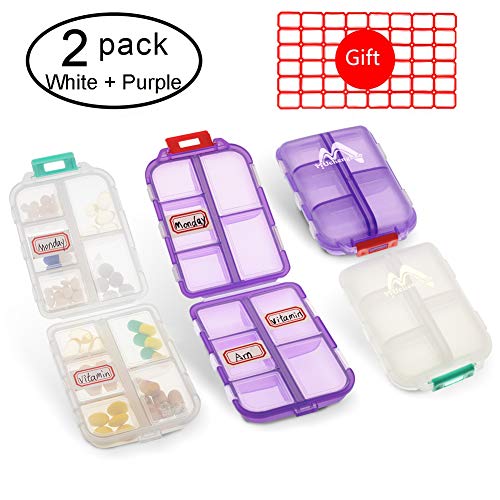 Product Cover 2Pack Pill case Travel Pill Organizer, Pill Box for Purse Vitamin Fish Oil 10 Compartments Container Medicine Box by Muchengbao