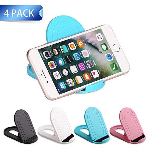 Product Cover Cell Phone Stand, 4Pack Portable Foldable Cellphone Holder for Desk Accessories Mobile Adjustable Dock Desktop Stands Kickstand for Tablet iPad Mini iPhone Office Supplies Pop Black White Pink Blue
