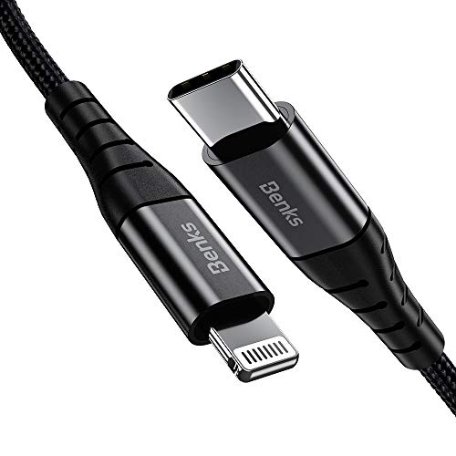 Product Cover Benks USB C to Lightning Cable [MFi Certified] Nylon Braided Fast Charging Cable Fit for iPhone 11 Pro Max/X/XS/XR/Xs Max/8/8 Plus, iPad/Used with PD Wall Charger/PD Car Charger/PD Power Bank(0.25M)