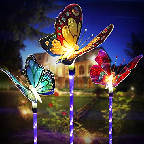 Product Cover Outdoor Solar Garden Lights, Solar Stake Lights,Fiber Optic Butterfly Decorative Lights with a Purple LED Light Stake, Multi-color Changing LED Garden Lights, outdoor decor,Yard Art,Garden Decorations