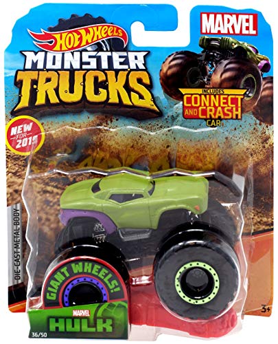 Product Cover Hot Wheels 2019 Monster Trucks Marvel's Hulk with Connect and Crash Car #36/50 1:64 Scale Die-Cast
