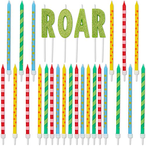 Product Cover Dinosaur Roar Birthday Cake Topper and Thin Printed Candles (28 Pieces)