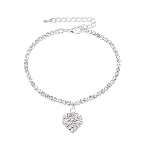 Product Cover Edary Beach Crystal Anklet Bracelet Heart Anklets with Rhinestone Silver Foot Jewelry Accessories for Women and Girls(1PC)