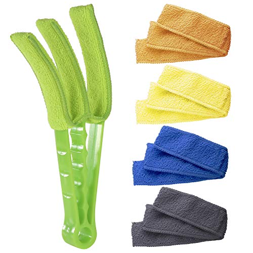Product Cover Hiware Window Blind Duster Brush with 5 Microfiber Sleeves - Blind Cleaning Tools for Window Shutters Blind Air Conditioner Jalousie Dust - Green