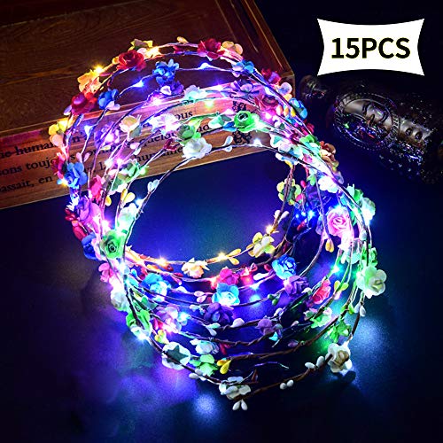 Product Cover Siwo LED Flower Headbands.15 Pcs Led Flower Headpiece for Women Wedding Festival and Partys