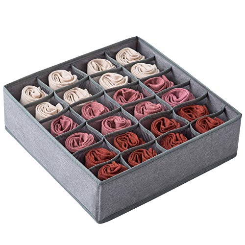 Product Cover Qozary Closet Socks Organizer Drawer Divider, 24 Cell Collapsible Closet Cabinet Organizer Underwear Storage Boxes for Storing Socks, Lingerie, Underwear (Gray, 24 Cell)