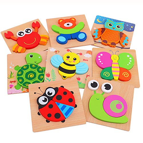 Product Cover AOLIGE Wooden Jigsaw Puzzles Animal Educational Toys for Toddlers 1 2 3 Years Old Pack of 8