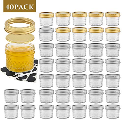 Product Cover 4OZ Mason Jars with Lids, 40 Pack Wide Mouth Crystal Food Canning Storage Jars for Jam, Honey, Wedding Favors, Baby Foods, DIY Spice Jars