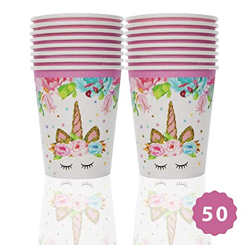 Product Cover United Unicorns - 50 Pck - Best Pink Unicorn Paper Cups for Girls Birthday Party | Unicorn Birthday Party Supplies for Girls | Disposable Unicorn Paper Cups 9oz serves 50 set | Unicorn Tableware for Party